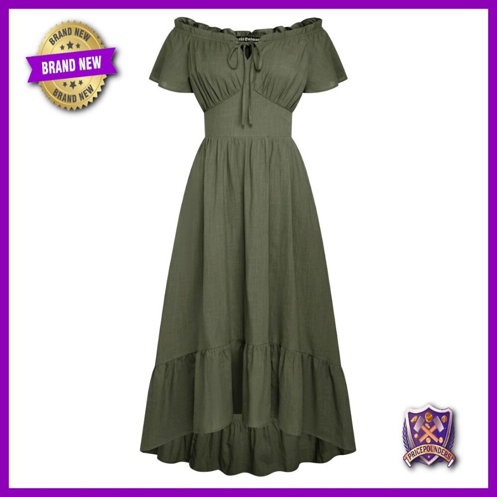 Cotton Off Shoulder Midi Dress A-Line Smocked Waist Renaissance Boho
